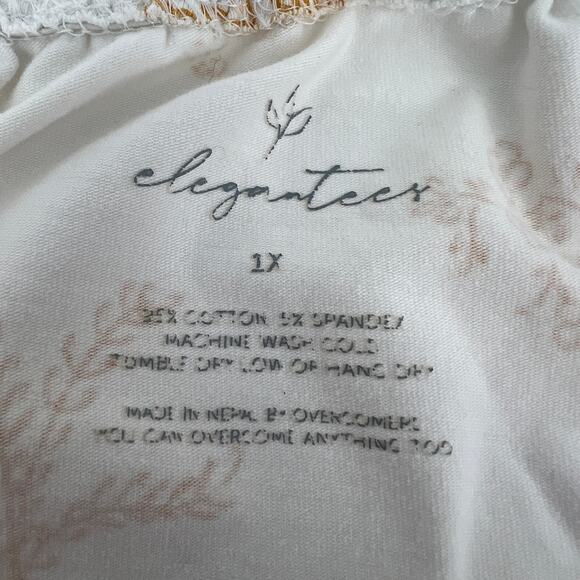 Elegantees Nepal Marigold Print Long Sleeve Stretch Cotton T Shirt Size 1X - Picture 6 of 7